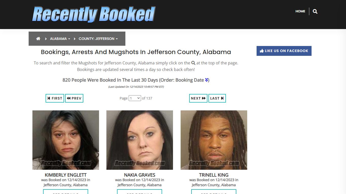 Bookings, Arrests and Mugshots in Jefferson County, Alabama