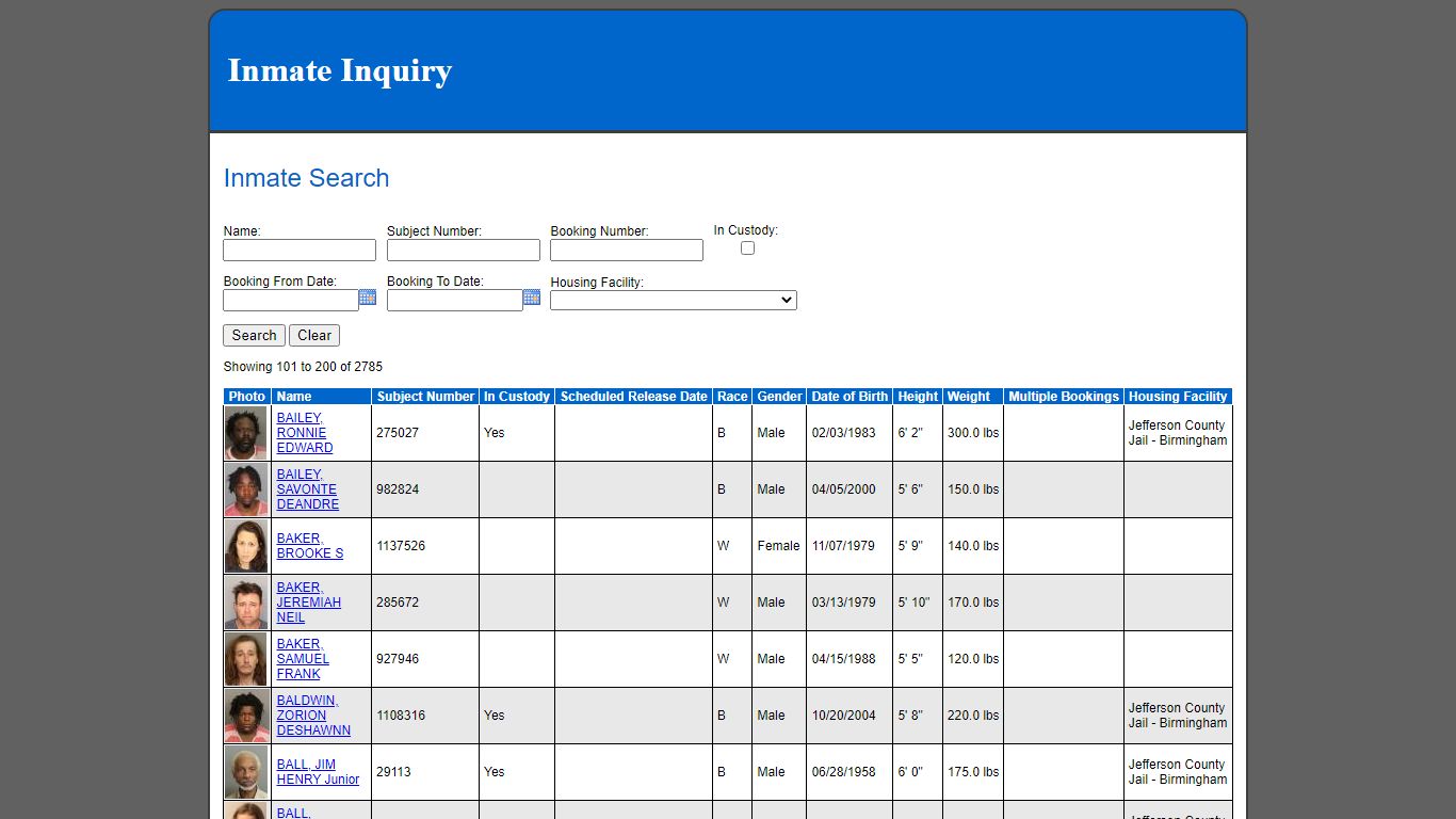 Inmate Search - Jefferson County, Alabama
