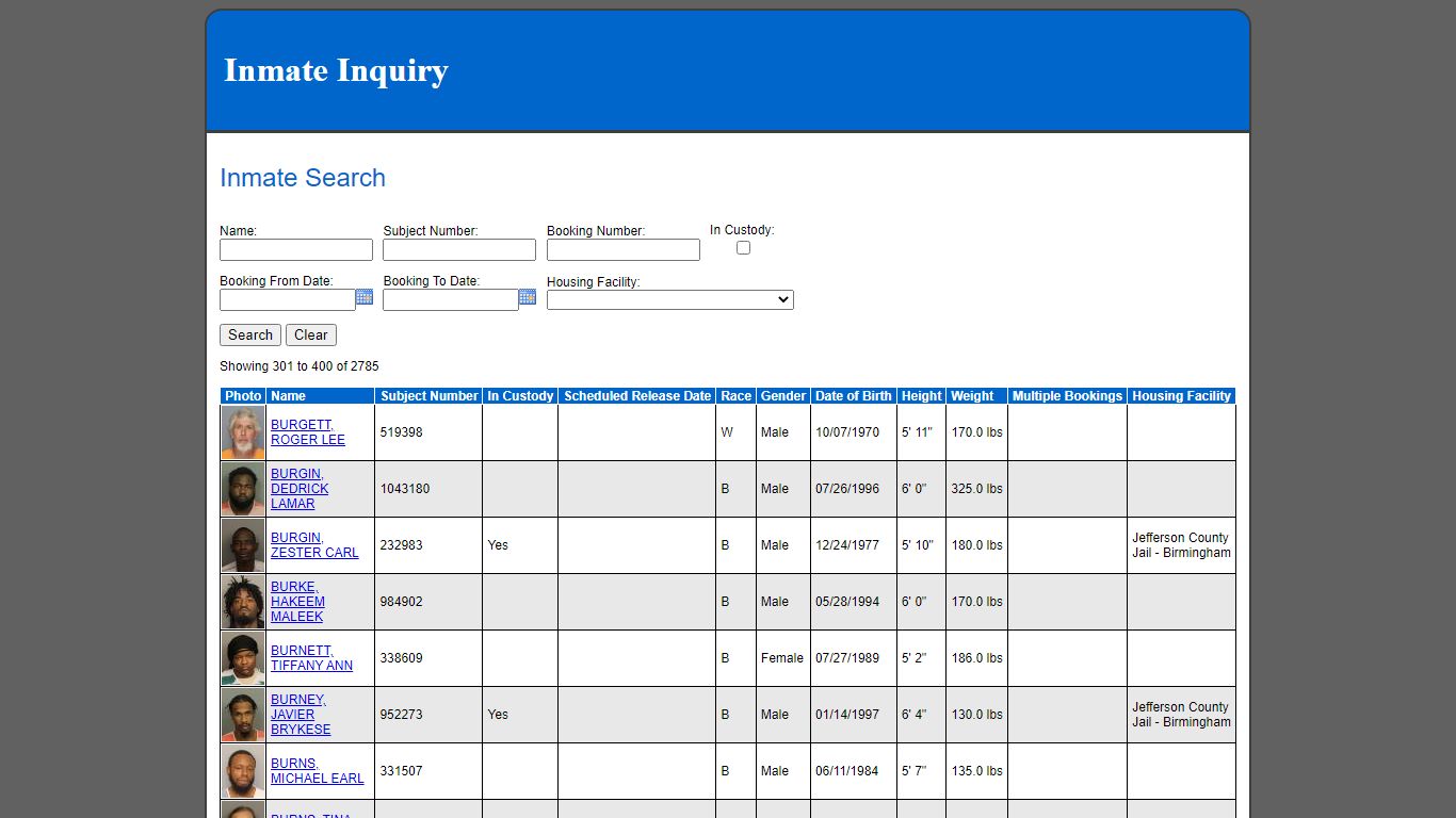 Inmate Search - Jefferson County, Alabama